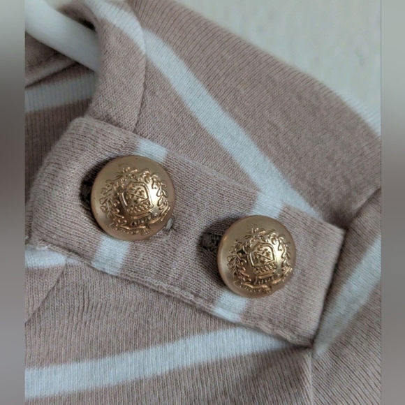 Christian Siriano Beige White Striped Short Sleeve Top Women Sz XS Cotton Blend - Picture 4 of 7